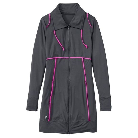 Athleta Spinnaker Long Sun Jacket‎ Womens Gray Asphalt Hot Pink Zip Size XXS - Picture 1 of 10